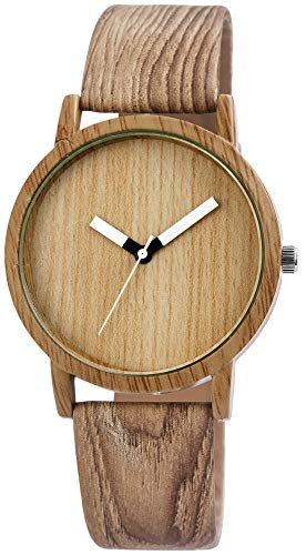 Excellanc Unisex – Uhr Lederimitations Armbanduhr Holzoptik Analog Quarz 2900075 von Excellanc