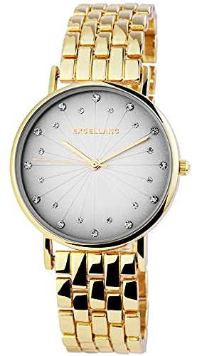 Excellanc Damen-Uhr Metall Gliederarmband Clipverschluss Strass Analog 1800169 (goldfarbig) von Excellanc