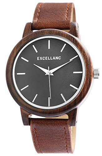 Excellanc Unisex - Uhr Lederimitations Armbanduhr Holz Gehäusering Metall Analog Quarz 1900243 von Excellanc