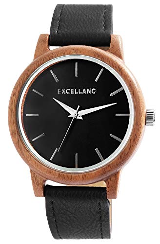 Excellanc Unisex - Uhr Lederimitations Armbanduhr Holz Gehäusering Metall Analog Quarz 1900243 Excellanc Unisex - Uhr Lederimitations Armbanduhr Holz Gehäusering Metall Analog Quarz 1900243 von Excellanc