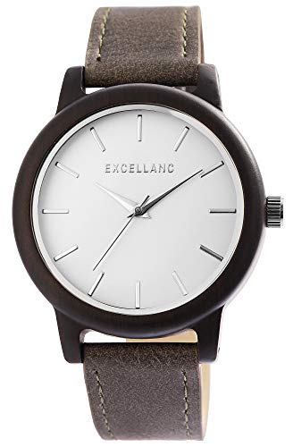 Excellanc Unisex - Uhr Lederimitations Armbanduhr Holz Gehäusering Metall Analog Quarz 1900243 von Excellanc