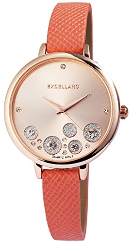Excellanc Damen-Uhr Kunstleder Dornschließe Strass Analog Quarz 1900052 (rosa roségoldfarbig) von Excellanc