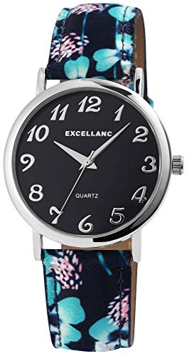 Excellanc Damen – Uhr Lederimitations Blumen Armbanduhr Analog Quarz 1900177 von Excellanc