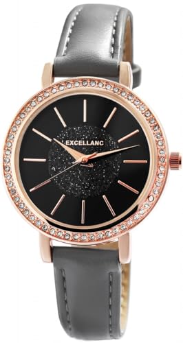 Excellanc Damen-Uhr Lederimitat Strass-Steine Dornschließe Analog Quarz 1900236 (grau/anthrazit) Excellanc Damen-Uhr Lederimitat Strass-Steine Dornschließe Analog Quarz 1900236 (grau/anthrazit) von Excellanc