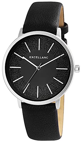 Excellanc Damen-Uhr Kunstleder Armband Dornschließe Strass Analog 1900259 (schwarz) von Excellanc