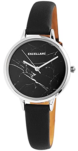 Excellanc Damen-Uhr Kunstleder Armband Dornschließe Analog Quarz 1900214 (schwarz) von Excellanc