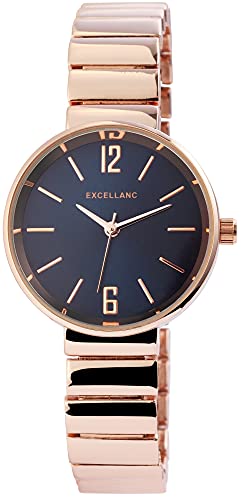 Excellanc Damen-Uhr Metall Gliederarmband Clipverschluss Analog Quarz 1800142 (roségoldfarbig blau) von Excellanc