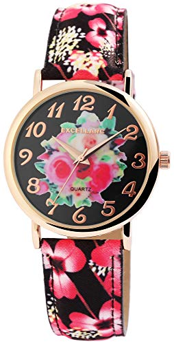 Excellanc Damen – Uhr Lederimitations Blumen Armbanduhr Analog Quarz 1900177 von Excellanc