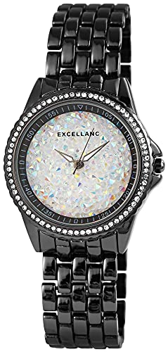 Excellanc Damen-Uhr Metall Gliederarmband Faltschließe Strass Analog 1800170 (schwarz) von Excellanc