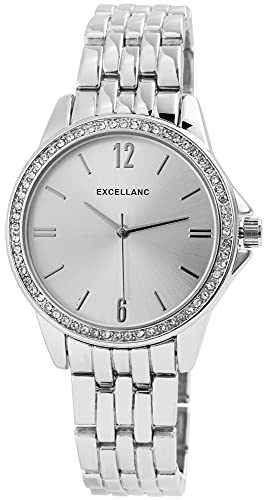 Excellanc Damen-Uhr Metall Gliederarmband Flatschließe Strass Analog 1800143 (silberfarbig) von Excellanc