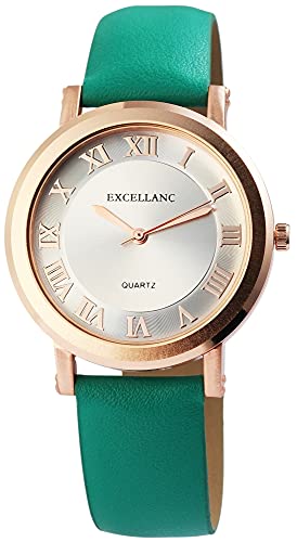 Excellanc Damen-Uhr Kunstleder Armband Dornschließe Analog Quarz 1900102 (grün silberfarbig) von Excellanc