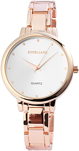 Excellanc Damen-Uhr Gliederarmband Metall elegant Clipverschluss Analog Quarz 1800066 (roségoldfarbig) von Excellanc