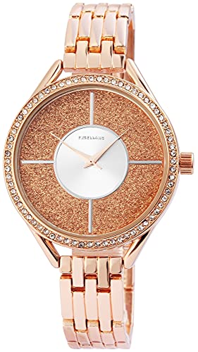 Excellanc Damen-Uhr Metall Gliederarmband Clipverschluss Strass Analog 1800135 (roségoldfarbig) von Excellanc