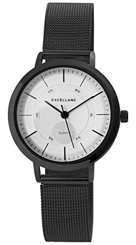 Excellanc Damen-Uhr Milanaisearmband Edelstahl Hakenverschluss Quarz Analog 1300028 (schwarz/silberfarbig) von Excellanc
