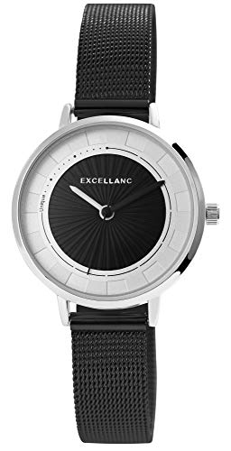 Excellanc Damen-Uhr Milanaisearmband Edelstahl Hakenverschluss Quarz Analog 1300029 (schwarz/schwarz) von Excellanc