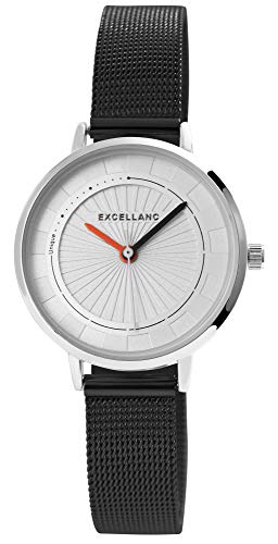 Excellanc Damen-Uhr Milanaisearmband Edelstahl Hakenverschluss Quarz Analog 1300029 (schwarz/silberfarbig) von Excellanc