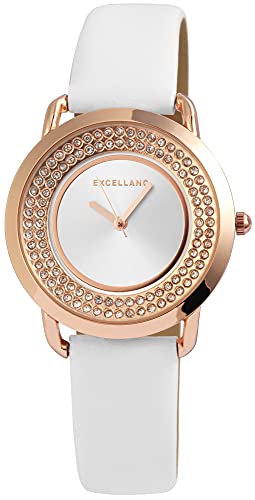 Excellanc Damen-Uhr Kunstleder Armband Dornschließe Strass Analog Quarz 1900143 (weiß) von Excellanc