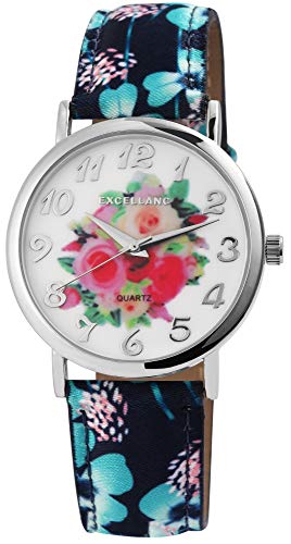 Excellanc Damen – Uhr Lederimitations Blumen Armbanduhr Analog Quarz 1900177 von Excellanc