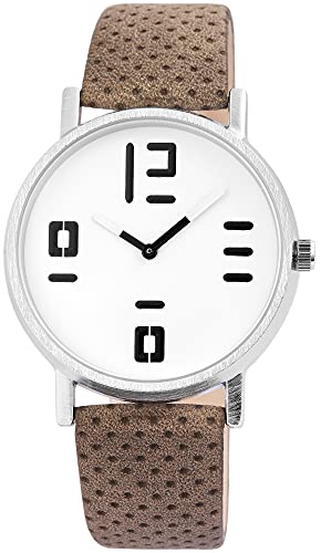 Excellanc Damen-Uhr Kunstleder Armband Dornschließe Analog Quarz 1900141 (braun weiß) von Excellanc
