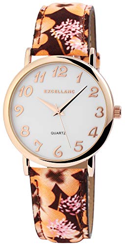 Excellanc Damen – Uhr Lederimitations Blumen Armbanduhr Analog Quarz 1900177 von Excellanc