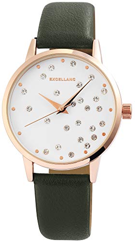 Excellanc Damen – Uhr Lederimitat Armbanduhr Strass Analog Quarz 1900173 von Excellanc