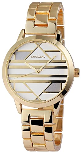 Excellanc Damen-Uhr Weiß Goldfarbig Analog Metall Quarz Armbanduhr von Excellanc