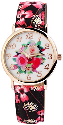 Excellanc Damen – Uhr Lederimitations Blumen Armbanduhr Analog Quarz 1900177 von Excellanc