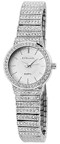 Excellanc Damen-Uhr Metall Gliederband Clipverschluss Strass Analog Quarz 1800191 von Excellanc