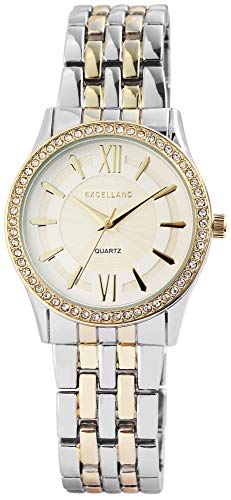 Excellanc Damen-Uhr Metall Gliederarmband Faltschließe Strass Analog Quarz 1800126 (silberfarbig goldfarbig) von Excellanc