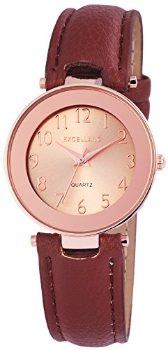 Excellanc Damen – Uhr Lederimitationsarmband Armbanduhr Analog Quarz 1900076 (braun roségoldfarbig) von Excellanc