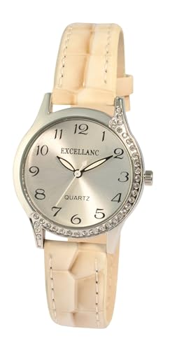 Excellanc Damenuhr mit Lederimitationsband, beige, silberfarben von Excellanc