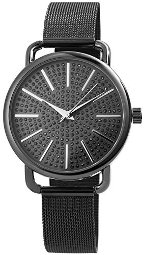 Excellanc Damen-Uhr Meshband Edelstahl Strass Hakenverschluss Analog Quarz 1800137 (Schwarz) von Excellanc