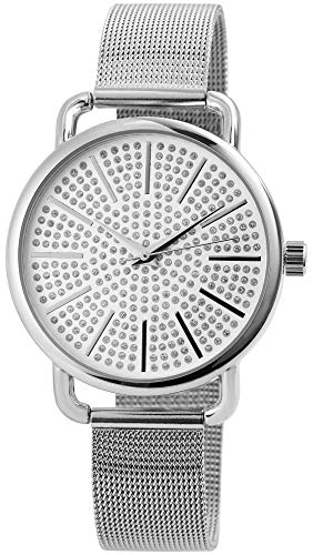 Excellanc Damen-Uhr Meshband Edelstahl Strass Hakenverschluss Analog Quarz 1800137 (Silberfarbig) von Excellanc