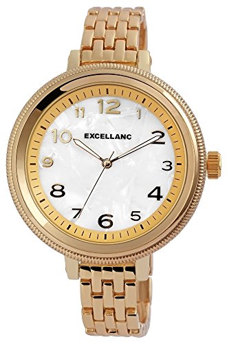 Excellanc Damen Analog Armbanduhr mit Quarzwerk 151002100003 und Metallgehäuse mit Metallarmband in Goldfarbig und Clipverschluss Ziffernblattfarbe Weiß Bandgesamtlänge 18 cm Armbandbreite 12 mm von Excellanc