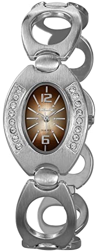 Excellanc Design Damen Armband Uhr Braun Silber Oval Analog Metall Strass Kristalle Frauen Quarz 9150027000106 von Excellanc