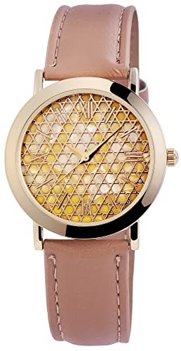 Excellanc Design Damen Armband Uhr Gold Beige Gitter Kunst Leder Mode Quarz 9195001600201 von Excellanc