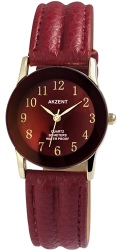 Excellanc Design Damen Armband Uhr Rot Gold Leder Imitat Analog Quarz 91900273005 von Excellanc