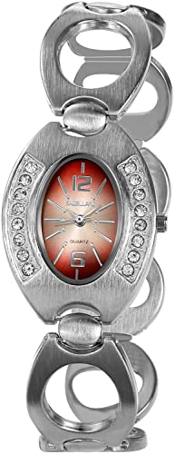 Excellanc Design Damen Armband Uhr Rot Silber Oval Analog Metall Strass Kkristalle Frauen Quarz 9150025000106 von Excellanc