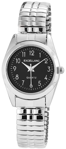 Excellanc Design Damen Armband Uhr Schwarz Silber Zugband Stretch Analog Quarz 91700059002 von Excellanc