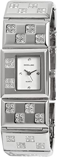 Excellanc Design Damen Armband Uhr Silber Rechteck Analog Metall Strass Crystals Quarz 9152822500012 von Excellanc