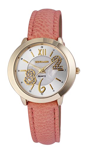 Excellanc Design Damen Armband Uhr Silber Weiß Rosa Gold Perlmutt Strass Kristalle Kunst Leder 9195002300229 von Excellanc
