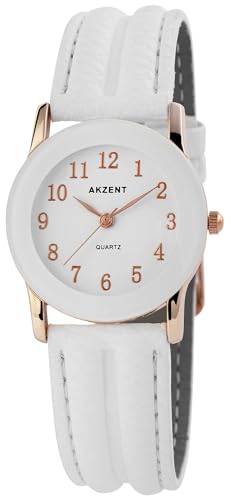 Excellanc Design Damen Armband Uhr Weiß Rosègold Leder Imitat Analog Quarz 91900273019 von Excellanc