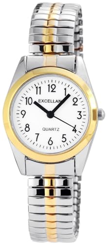 Excellanc Design Damen Armband Uhr Weiß Silber Gold Zugband Stretch Analog Quarz 91700059001 von Excellanc