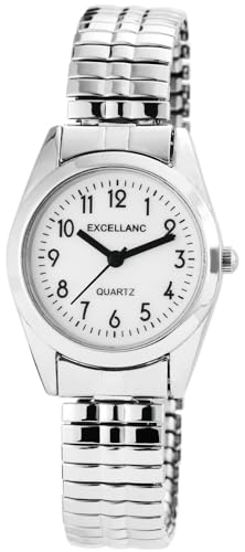 Excellanc Design Damen Armband Uhr Weiß Silber Zugband Stretch Analog Quarz 91700059003 von Excellanc