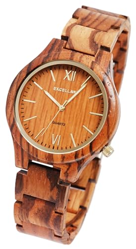 Excellanc Design Damen Armband Uhr aus Zebra Holz Braun Analog Quarz 91800237001 von Excellanc