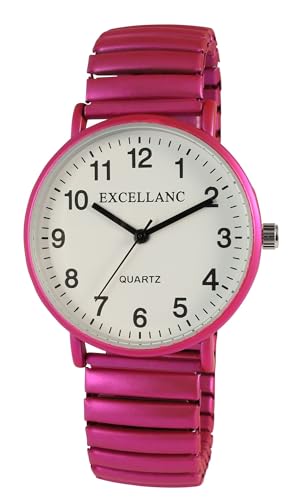 Excellanc Design Damenuhr Metallic Weiß Pink Analog Metall Zugband Stretch Flexibel Quarz von Excellanc
