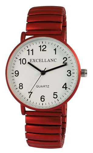 Excellanc Design Damenuhr Metallic Weiß Rot Analog Metall Zugband Stretch Flexibel Quarz von Excellanc