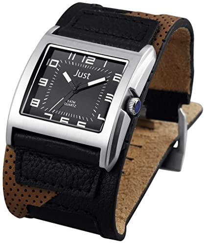 Excellanc Design Herren Armband Uhr Schwarz Braun Analog Echt Leder Quarz Mode 9JU20076002 von Excellanc