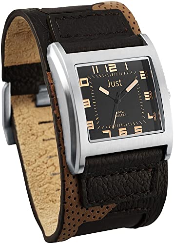 Excellanc Design Herren Armband Uhr Schwarz Braun Analog Echt Leder Quarz Mode Trend 9JU20076001 von Excellanc