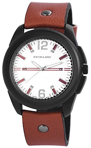 Excellanc Design Herren Armband Uhr Weiß Schwarz Braun Analog Leder Imitat Quarz 9295071100185 von Excellanc